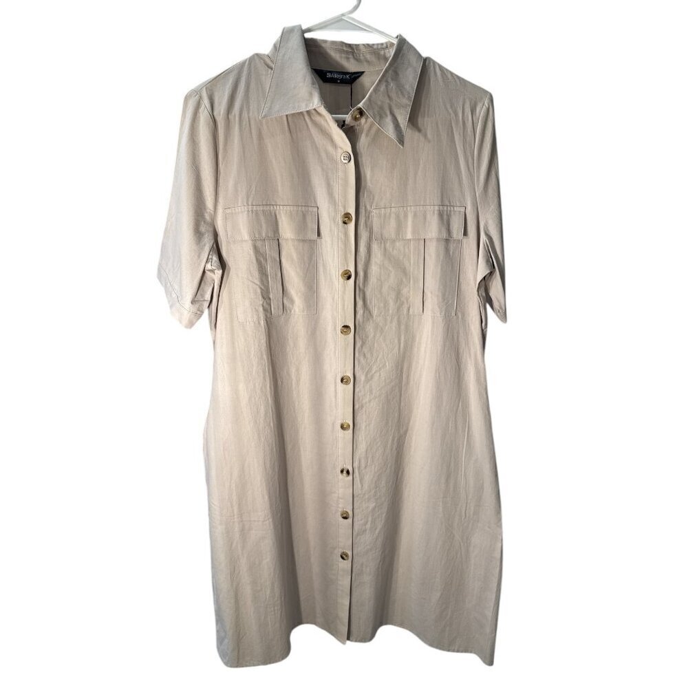 Allegra K Summer Safari Dress Collared Button Down Cotton Shirtdress Size M NWT